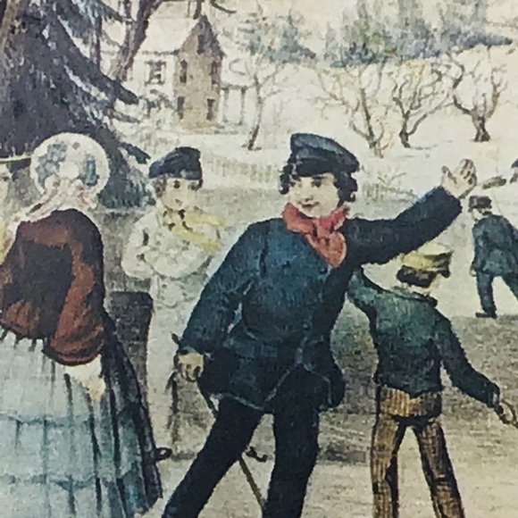 VINTAGE Sunshine Biscuit Tin Oval Tray Currier & Ives “Winter Pastime” Holiday - Picture 3 of 8